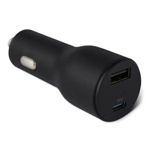 Amazon Basics Fast-Charging Car Charger, Dual-Port, 1 USBC+1 USB-A, 48W, Black