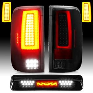 LED Tail Lights Assembly + 3rd Third Brake Cargo Lamp Compatible with 2004-2008 Ford F-150 F150 Pickup [Factory Halogen Type] Fleetside Styleside Rear Taillight, 3 Pcs, Smoked Lens