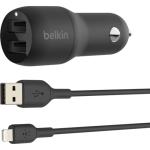 Belkin 24-Watt Dual USB Car Charger - 2 12W USB-A Ports with Lightning Cable - Fast Charging for Apple iPhone, Samsung Galaxy, AirPods, & More - USB-C Charger