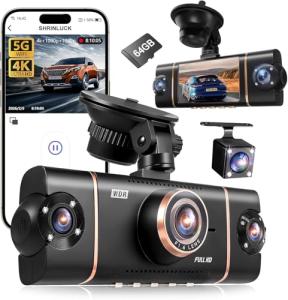 4K+1080P*3 FHD Car Camera, 4 Channel 360° Dash Cam Front Rear Inside & Left Right, 5GHz WiFi & App Control, 24H Parking Mode, G-Sensor, 8 IR Lamps Night Vision, Loop Recording, Includes 64GB SD Card