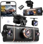 4K+1080P*3 FHD Car Camera, 4 Channel 360° Dash Cam Front Rear Inside & Left Right, 5GHz WiFi & App Control, 24H Parking Mode, G-Sensor, 8 IR Lamps Night Vision, Loop Recording, Includes 64GB SD Card