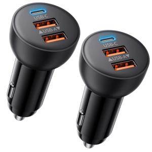 USB C Car Charger, 2 Pack 70W 3-Port PD/QC Fast Charging Cigarette Lighter USB Charger Car Phone Adapter Accessories for iPhone 17/Air/16/15/14/13/12 Pro Max, iPad, Pixel, Galaxy S25/S24/S23, Android