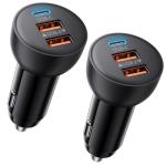 USB C Car Charger, 2 Pack 70W 3-Port PD/QC Fast Charging Cigarette Lighter USB Charger Car Phone Adapter Accessories for iPhone 17/Air/16/15/14/13/12 Pro Max, iPad, Pixel, Galaxy S25/S24/S23, Android