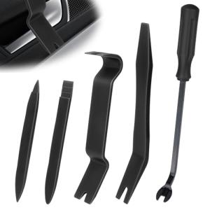 BFXM 5PCS Auto Trim Removal Tool kit, Car Clip Pry Tools Kit No Scratch Plastic, Car Door Panel Rivet Pliers Tool Kit, Automotive Interior Fastener Puller Remover Body Repair Set for Car