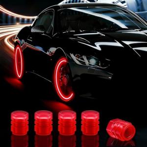 20 Pcs Glow in The Dark Tire Valve Caps Fluorescent Tire Valve Stem Caps, Cool Car Present for Universal Decoration Accessories for Car SUV Bicycle Motorcycles Trucks (Red)