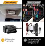 OBD2 OBD Power Cable for Dash Camera, MarsPro OBD to Mini USB OBDII Adapter Hardwire Charger Cable 24 Hours Surveillance and Acc Two Mode