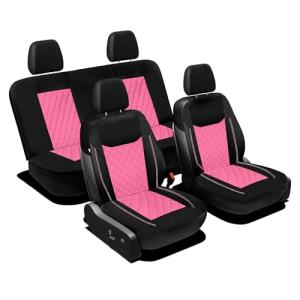 Pink Quilted Leatherette Seat Covers - Full Set
