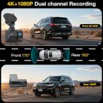 4K Dual Channel Dash Cam with 64GB Card