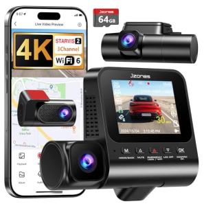 4K 3 Channel Dash Cam Front and Rear, Dash Camera for Cars, STARVIS 2 Sensor Dash Camera with HDR Night Vision, 24H Parking Mode Car Camera with GPS, Loop Recording