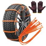 Snow Chains for Car Tires, Winter Traction Solution for Icy Roads and Muddy Conditions, 10-Piece Set Heavy Duty 90cm Plastic Wheel Cables with Gloves