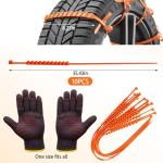 Snow Chains for Car Tires, Winter Traction Solution for Icy Roads and Muddy Conditions, 10-Piece Set Heavy Duty 90cm Plastic Wheel Cables with Gloves