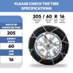 SNOCATENA Snow Chains for Cars, SUVs & Pickup Trucks – Quick Fit, Easy Installation, Reusable Universal Tire Chains for Winter Emergency Traction (Set of 2)