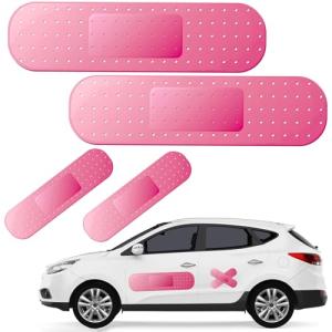 4pcs Funny Car Band Aid Sticker for Car Damage, 10/24in Giant Band Aid Car Decals for Cover Dent Crack and Scratch, Car Bumper Sticker, Large Vehicle Body Bandage (Pink 2pcs Large and 2pcs Small Size)
