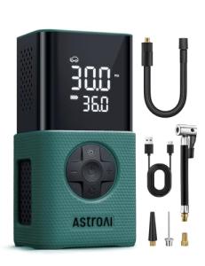 AstroAI Tire Inflator L7S Portable Air Compressor Cordless Bike Pump with Digital Dual Values Display, 150 PSI Car Tires Pump with LED Lights Air Pump for Cars, Motorcycles, Bikes, Balls Geen