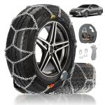 Auto Fixing Snow Chains for Car Tires, Tire Chains for Passenger Cars, Sedan, SUVs, Quick Fit & Easy Installation Snow Tire Chains, Portable Reusable Emergency Tire Traction Chain, Set of 2 (HPK-1550)