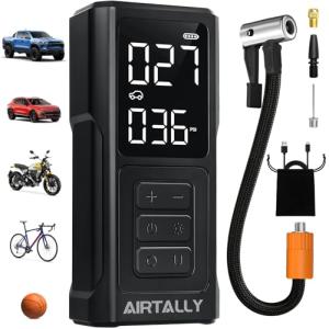 Tire Inflator Portable Air Compressor - 5200mAh 150PSI Quickly Inflate Portable Air Pump for Car Tires/Bike/Basketball with LED Large Dual Screen, Pressure Gauge & Auto Shut-Off