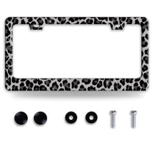 Black Gray Leopard Print License Plate Frame Beautiful Cheetah Print License Plate Holder Funny Stainless Steel Accessories Cars Decor with 2 Holes and Screws Fits Standard Us Ca Vehicles 12.2 X 6 in