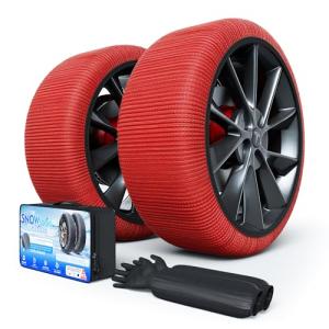 Snow Socks for Tires, Winter Traction Alternative to Snow Chains, Emergency Anti-Slip Tire Covers for Cars/SUVs/Trucks, Reusable, Certified Snow Traction Device for Ice & Snow Driving.(Red -M)