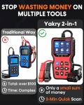 Yakry OBD2 Scanner with Battery Tester: 2-in-1 Design 1S Read & Clear Check Engine Codes for Auto Diagnostic - Fit 99.8% Vehicle Test Charging System & 12V Battery for 1996+ Cars 3 Min Quick Setup