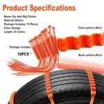 10PCS Universal Anti-Skid Snow Tire Chains,2026 Upgraded Portable Emergency Non-Slip Plastic Cable Ties, Winter Car Truck SUV Traction Grips,Heavy Duty Plastic Wheel for Muddy Roads and Winter Driving