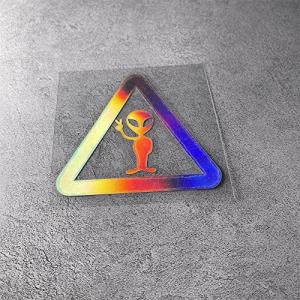 2PCS Funny Warning Triangle ET Yeah Aliens Peace Sign Laser Car Styling Decals Motorcycle Sticker Auto Body Window Applique Laser 8x7cm