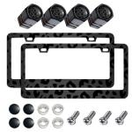 2Pcs Printed Aluminum Alloy License Plate Frames and 1 Set of Printed Valve Caps,Sturdy and Rust-Proof Aluminum Brackets,Unisex Car License Plate Frames,Screws Included. (Black Leopard Print)