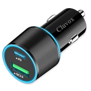 38W USB C Car Charger Adapter, 20W Fast USBC & 18W Rapid QC3.0 Ports, 12V Cigarette Lighter Adapter, Type C Auto Plug Outlet Accessories for iPhone 17 16 15 14, Google Samsung S26, Android Cell Phone