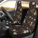 MAGIFUN Floral Car Seat Cover Retro Daisy Seat Cushion Auto Bucket Seat Cover Set 2 Pack Hippie Boho Flower Car Front Seat Cushion Elastic Seats Cushion Automotive Seats Covers Accessory, Brown