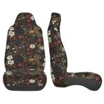 MAGIFUN Floral Car Seat Cover Retro Daisy Seat Cushion Auto Bucket Seat Cover Set 2 Pack Hippie Boho Flower Car Front Seat Cushion Elastic Seats Cushion Automotive Seats Covers Accessory, Brown