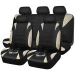 CAR PASS Waterproof Car Seat Covers Full Sets, Universal Fit Seat Covers for Cars, EVA Neoprene Seat Cover Set Full Sets, Interior Covers for Auto SUV,Vans,sedans, Trucks,(Black and Beige)