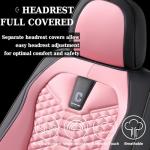 Coverado Car Seat Covers Full Set, 5 Seats Universal Seat Covers for Cars, Breathable Fabric& Faux Leather Auto Seat Cushions, Front and Rear Seat Protectors Fit for Most Sedans SUV Truck, Pink