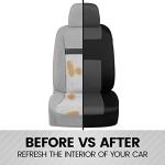 BDK PolyPro Car Seat Covers Full Set in Charcoal on Black with Steering Wheel Cover & Seat Belt Pads – Front and Rear Split Bench Car Seat Cover, Easy to Install, Interior Covers for Auto Truck SUV