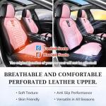 Coverado Car Seat Covers Full Set, 5 Seats Universal Seat Covers for Cars, Breathable Fabric& Faux Leather Auto Seat Cushions, Front and Rear Seat Protectors Fit for Most Sedans SUV Truck, Pink