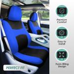 FH Group Full Set Cloth Car Seat Covers , Universal Fit Combo Set with Steering Wheel Cover and Seat Belt Pad for Cars, SUVs and Trucks, Blue