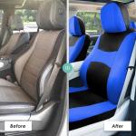 FH Group Full Set Cloth Car Seat Covers , Universal Fit Combo Set with Steering Wheel Cover and Seat Belt Pad for Cars, SUVs and Trucks, Blue