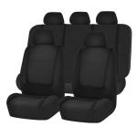 FH Group Car Seat Covers Unique Flat Cloth Full Set Automotive Seat Covers Front Set and Rear Solid Bench Black Seat Covers w. Gift Universal Fit Interior Accessories for Cars Trucks and SUVs