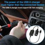 Herfair USB A Male to 12V Car Cigarette Lighter Socket Female Converter Cable Adapter for Radar Detector, Dash Cam, GPS Charger Need Support QC function,the charger power should higher than the device