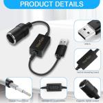 Herfair USB A Male to 12V Car Cigarette Lighter Socket Female Converter Cable Adapter for Radar Detector, Dash Cam, GPS Charger Need Support QC function,the charger power should higher than the device
