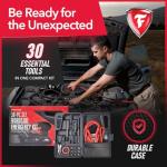 Firestone 30-pc Set Roadside Car Repair Kit, Car Tool Kit for Vehicles with Durable Hard Case with Handle, Portable Automotive Tool Set for Trucks, RVs, SUVs, ATVs with 8ft Booster Cables