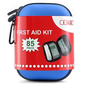 I GO 85 Pieces Hard Shell Mini Compact First Aid Kit, Small Personal Emergency Survival Kit for Travel Hiking Camping Backpacking Hunting Marine Car, Blue