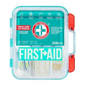 Be Smart Get Prepared First Aid Kit, Teal, 326 Piece, Exceeds OSHA and ANSI Guidelines 100 People - Office, Home, Car, School, Emergency, Survival, Camping, Hunting and Sports