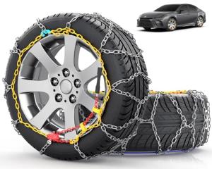 Snow-Chains Easy Install Tire-Chains, One-Pull Fit Design Tire Snow Chains for Passenger Cars, Sedan, SUVs, Emergency Winter Tire Traction Car Tires 215 225 235 245 255 265 - Set of 2 (KN120)