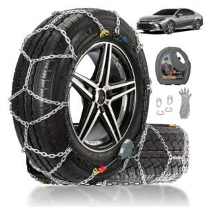 Auto Fixing Snow Chains for Car Tires, Tire Chains for Passenger Cars, Sedan, SUVs, Quick Fit & Easy Installation Snow Tire Chains, Portable Reusable Emergency Tire Traction Chain, Set of 2 (HPK-1540)