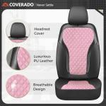 Coverado Car Seat Cover 5 Seats, Leather Seat Covers Full Set, Durable Waterproof Car Seat Protectors, Black and Pink Seat Cover, Spill-Proof Automotive Seat Covers Universal Fit for Most Cars Trucks