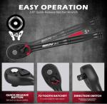 96-Piece 3/8" Drive Impact Socket Wrench and Bit Set, SAE 5/16”-3/4” & Metric 8-22mm, Cr-V Standard & Deep Sockets, Power Bits, Ratchet Handle, Universal Joint, Bit Holder, Adapters, Spark Plug Socket