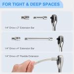 nkpyln 46PCS 1/4 Inches Ratchet Socket Wrench Set, Metric Socket Ratchet Wrenches Set, Ratcheting Wrench Tool Sets for Men, Premium Small Car Tool Kit for Automotive, Household Maintenance and Repairs