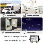 DC 12v 24v to 5v Step Down Converter Regulator 5A 25W Power Adapter Reducer for Car Electronics Truck Vehicle Boat Solar System (Accept DC 8-40V Inputs)