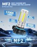 Marsauto 5202 Led Fog Light Bulbs, 12,000 LM 360° Illumination Upgraded 60 Pcs Chips 5201 PS24W Fog Lights Led, 6500K White Strong Penetration 5201 Fog Light Bulb for Car, Pack of 2