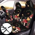 Riakrum 17 Pcs Mushroom Car Seat Covers Car Accessories Full Set for Women Men Automotive Rear Front Seat Protector View Mirror Hanging Ornament Steer Wheel Belt Cover(Forest Mushroom)