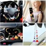 Riakrum 17 Pcs Mushroom Car Seat Covers Car Accessories Full Set for Women Men Automotive Rear Front Seat Protector View Mirror Hanging Ornament Steer Wheel Belt Cover(Forest Mushroom)